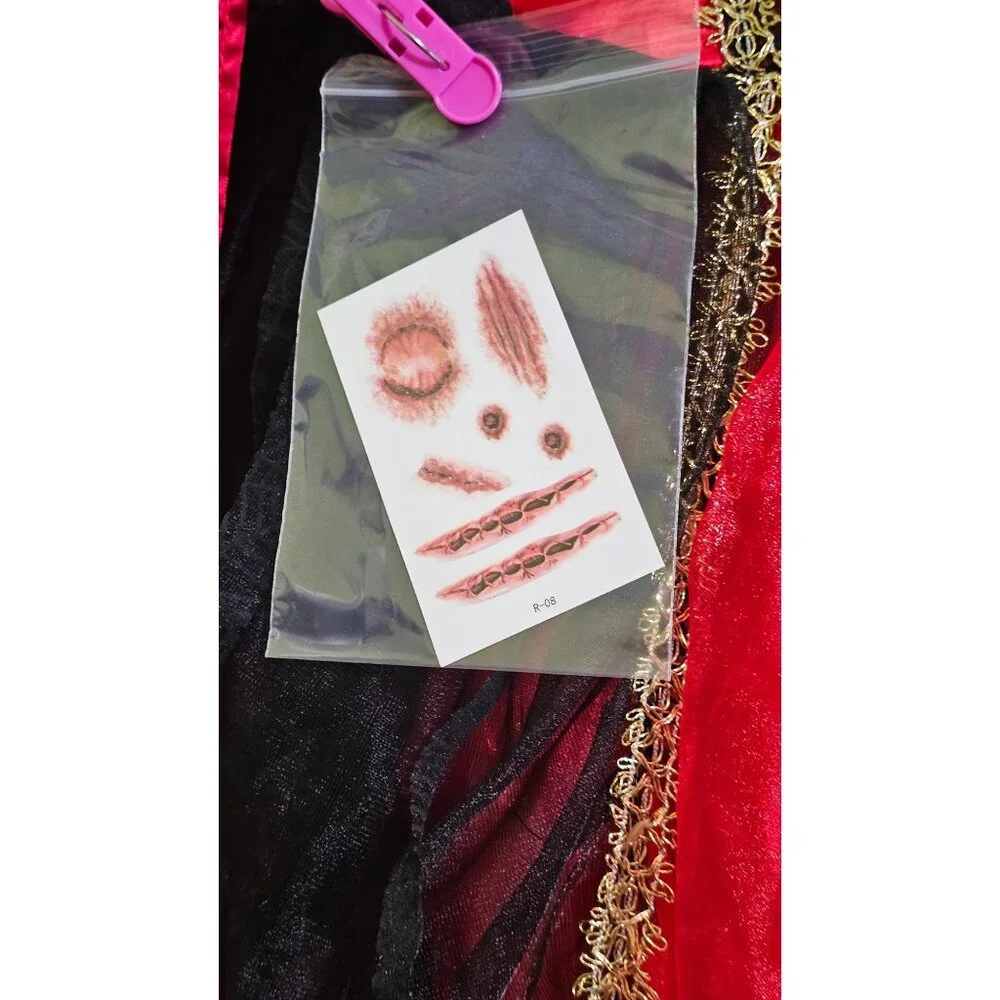 Gothic Vampire Bride Costume Girls 8-10 Red Spider Dress Veil Cape Halloween - Picture 8 of 8